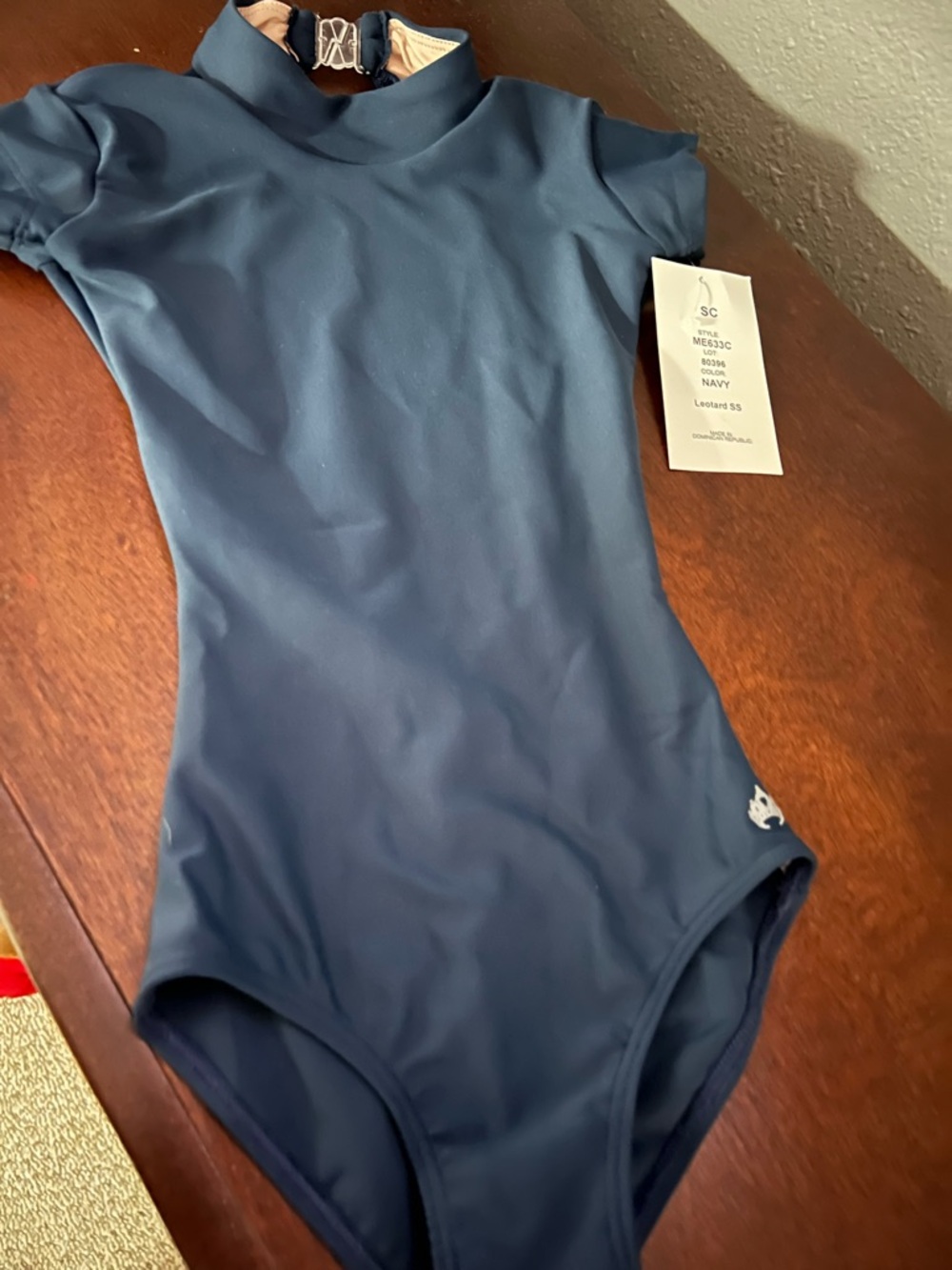 Girls Navy Short Sleeve One-Piece Leotard